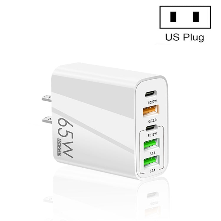 65W Dual PD Type-C + 3 x Caricabatteria multiporta USB per telefono e tablet PC, spina americana, US Plug
