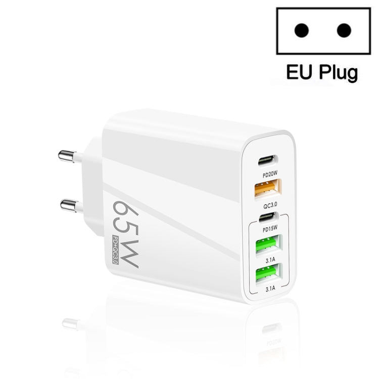 65W Dual PD Type-C + 3 x Caricabatterie multiporta USB per telefono e tablet PC, presa EU, EU Plug