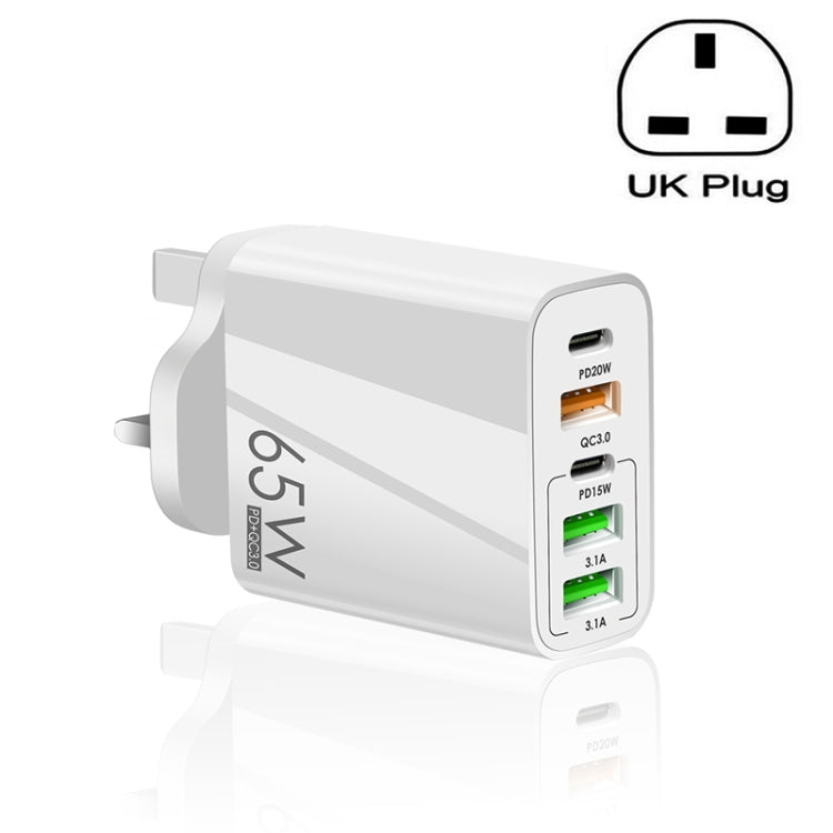 65W Dual PD Type-C + 3 x Caricabatterie multiporta USB per telefono e tablet PC, presa UK, UK Plug