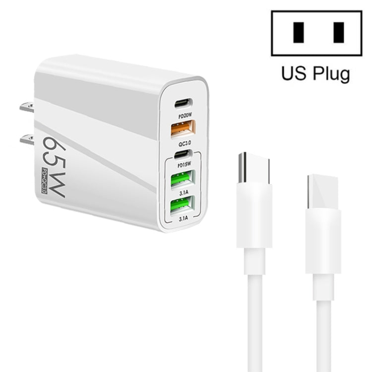 Caricabatterie multiporta 65W Dual PD Type-C con cavo