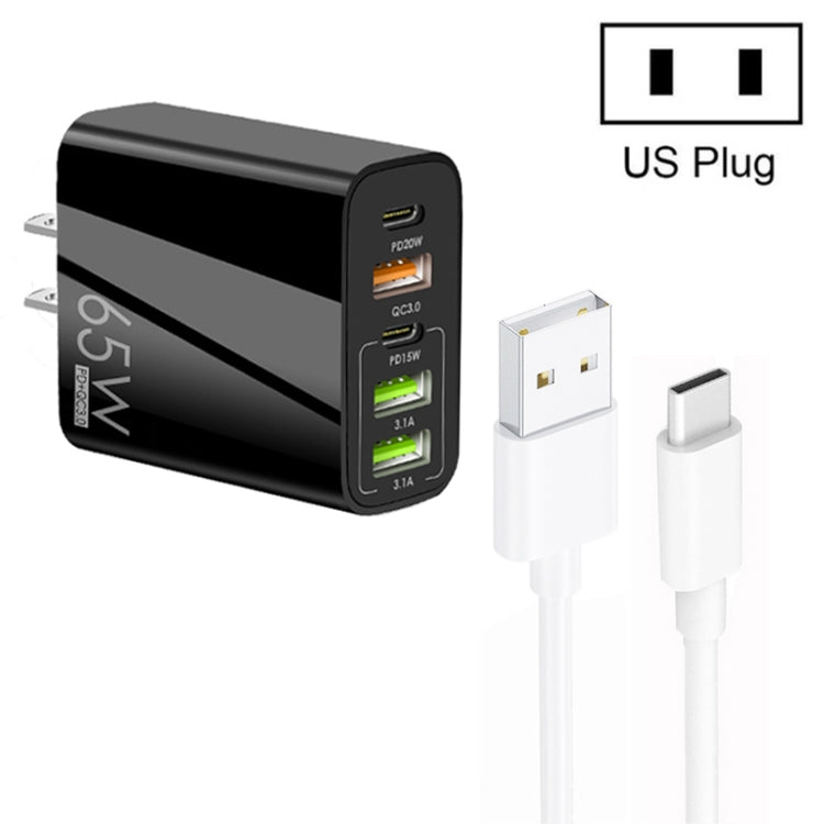 Caricabatterie multiporta 65W Dual PD Type-C + 3 USB con cavo