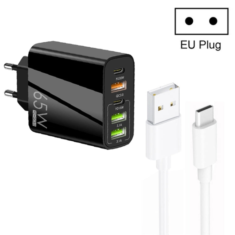 Caricabatterie multiporta 65W Dual PD Type-C con 3 USB