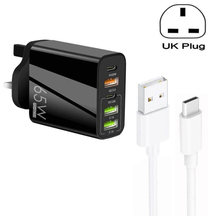 Caricabatterie multiporta 65W Dual PD Type-C con 3 USB