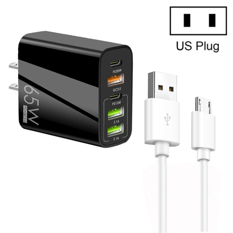 Caricabatterie multiporta 65W Dual PD Type-C + 3 USB con cavo Mic