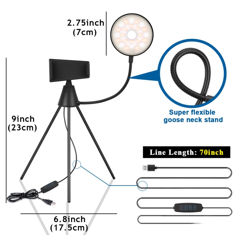 Lampada ad anello LED dimmerabile NS-08 con supporto per treppiede per telefono