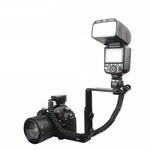 NST-6494 Staffa flash per fotocamera a forma di doppia L per adattatore hot shoe da 1/4 di pollice in lega di alluminio