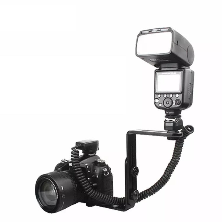 NST-6494 Staffa flash per fotocamera a forma di doppia L per adattatore hot shoe da 1/4 di pollice in lega di alluminio