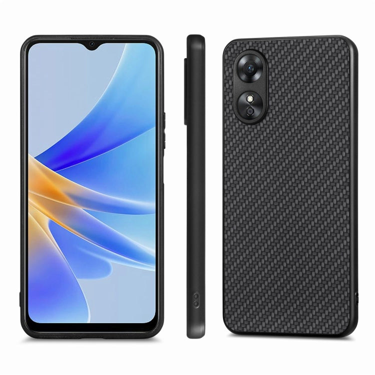 Custodia per telefono con cover posteriore in pelle con texture in fibra di carbonio per OPPO A17