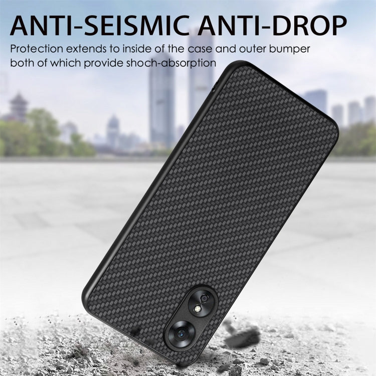 Custodia per telefono con cover posteriore in pelle con texture in fibra di carbonio per OPPO A17