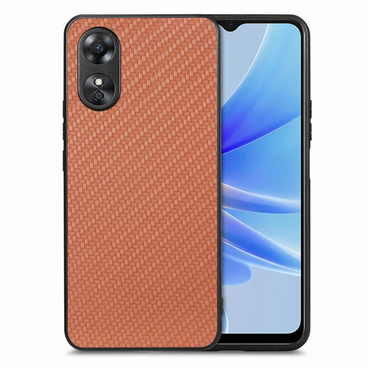 Custodia per telefono con cover posteriore in pelle con texture in fibra di carbonio per OPPO A17
