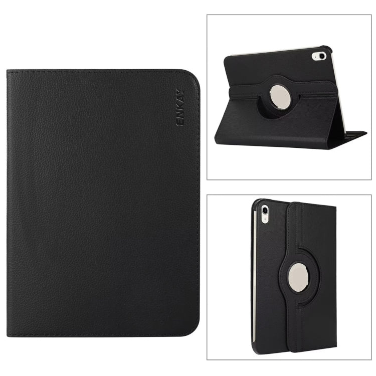 Per iPad 10.9 2022 ENKAY Hat-Prince Custodia per tablet in pelle Litchi con rotazione a 360 gradi