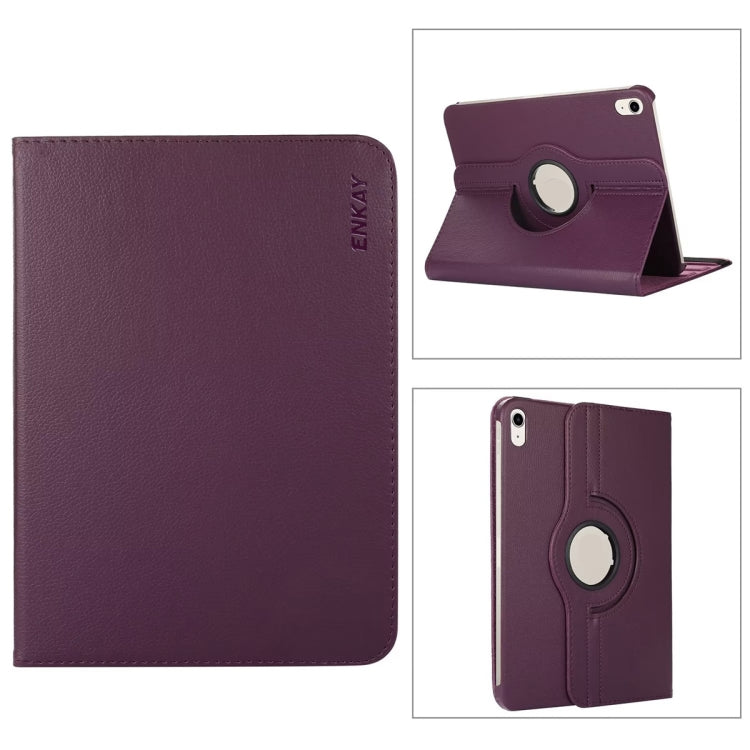 Per iPad 10.9 2022 ENKAY Hat-Prince Custodia per tablet in pelle Litchi con rotazione a 360 gradi