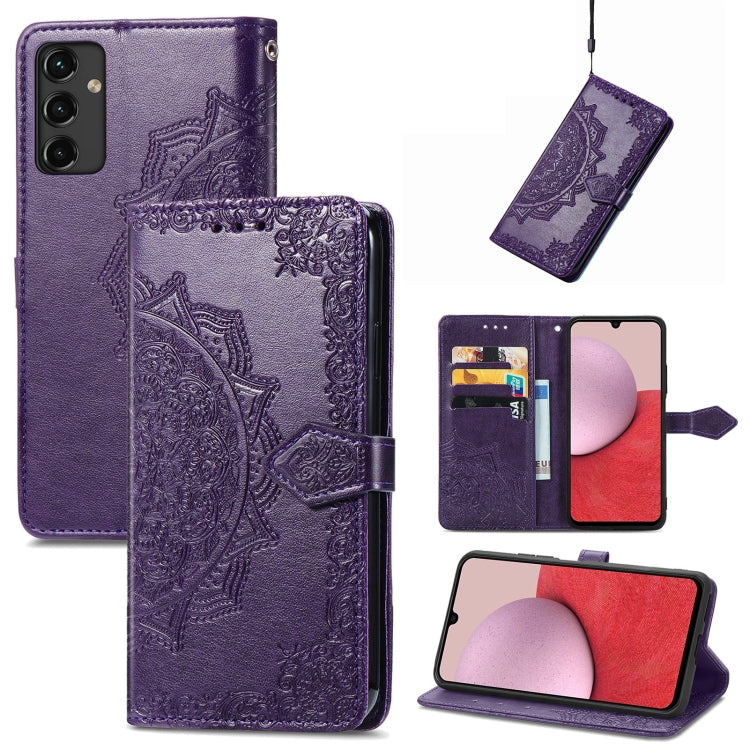 Per Samsung Galaxy A14 5G Custodia in pelle goffrata fiore mandala