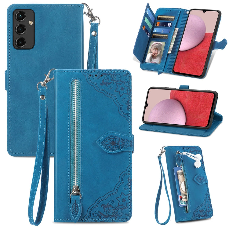 Per Samsung Galaxy A14 5G Custodia in pelle con cerniera fiore in rilievo, For Samsung Galaxy A14 5G