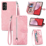 Per Samsung Galaxy A14 5G Custodia in pelle con cerniera fiore in rilievo, For Samsung Galaxy A14 5G