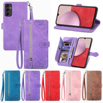 Per Samsung Galaxy A14 5G Custodia in pelle con cerniera fiore in rilievo, For Samsung Galaxy A14 5G
