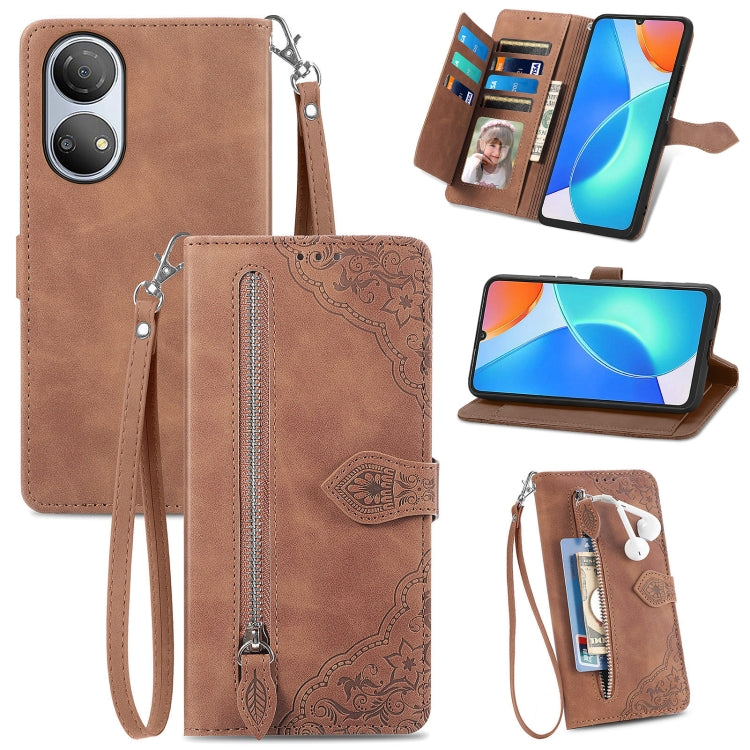 Custodia per telefono in pelle con cerniera fiore in rilievo per Honor X7, For Honor X7