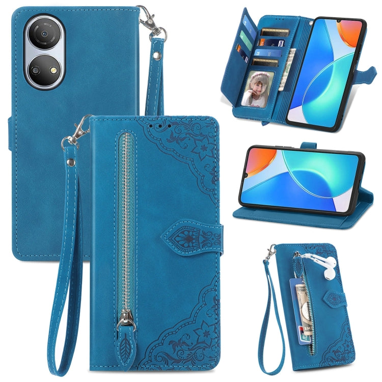 Custodia per telefono in pelle con cerniera fiore in rilievo per Honor X7, For Honor X7