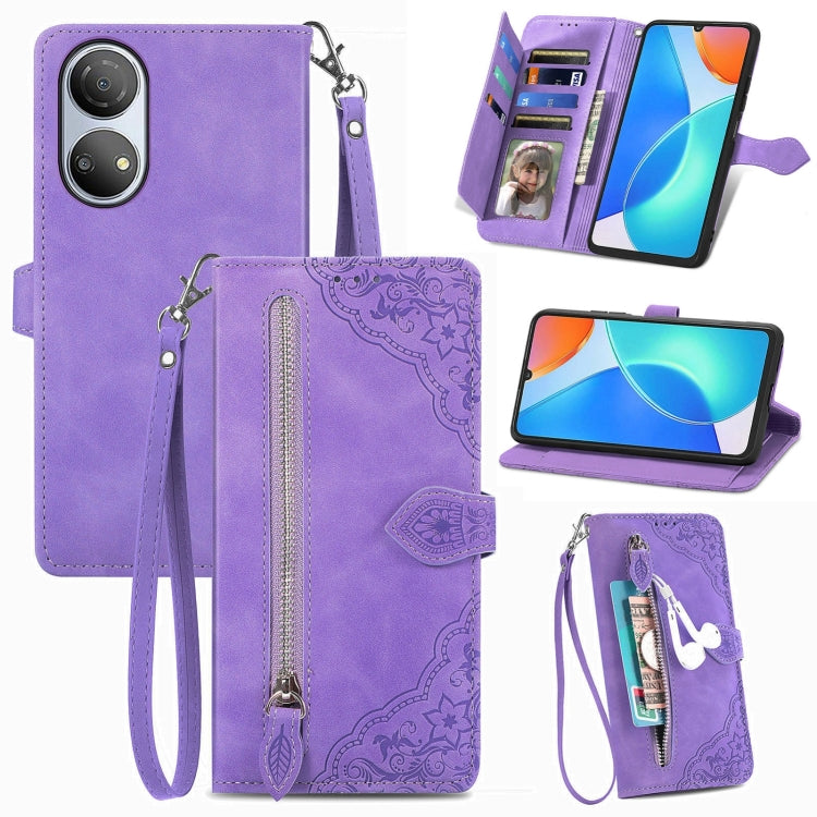 Custodia per telefono in pelle con cerniera fiore in rilievo per Honor X7, For Honor X7
