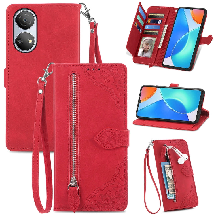 Custodia per telefono in pelle con cerniera fiore in rilievo per Honor X7, For Honor X7