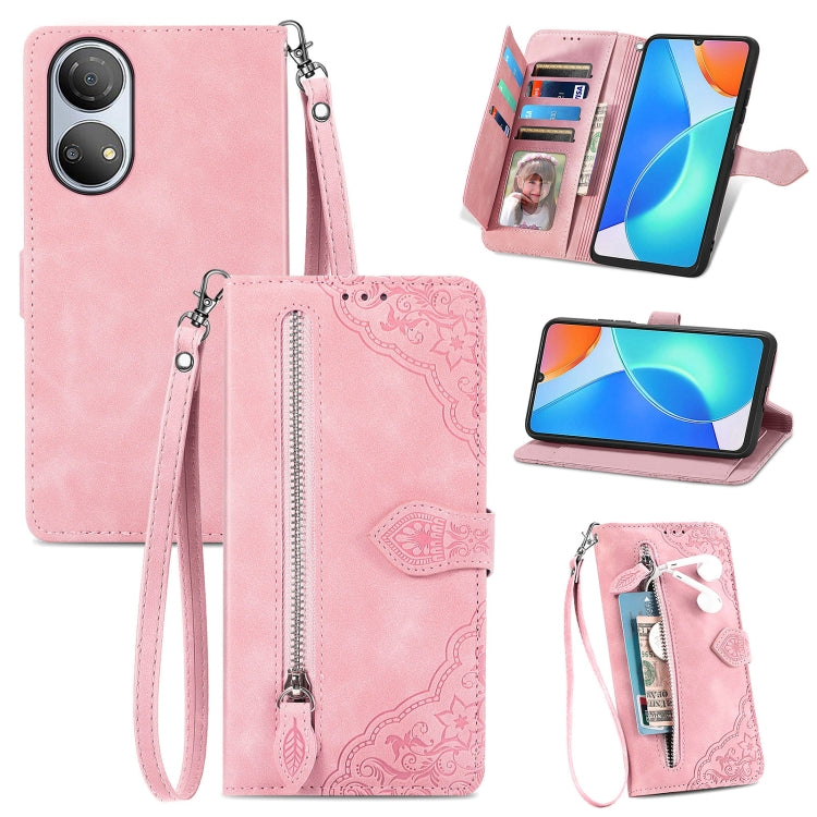 Custodia per telefono in pelle con cerniera fiore in rilievo per Honor X7, For Honor X7