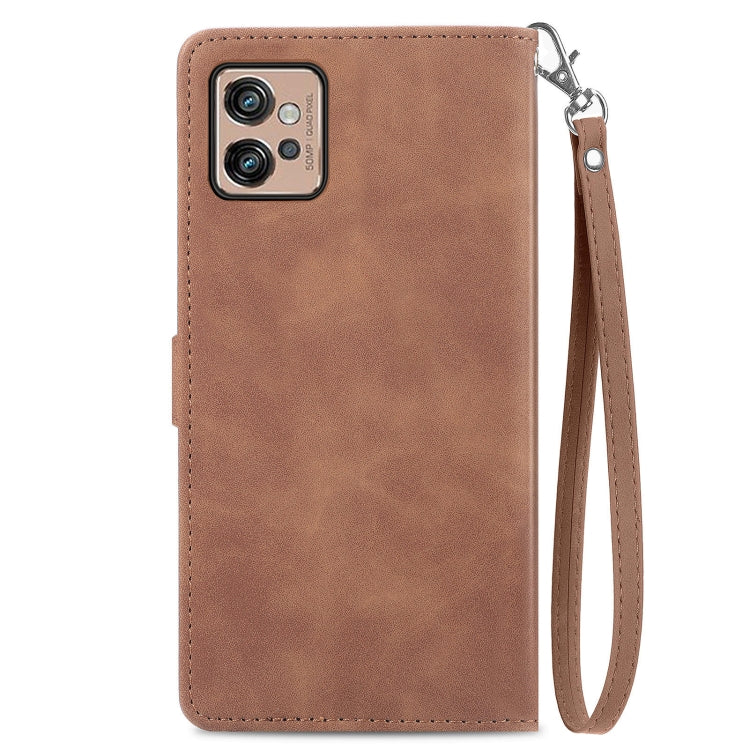 Per Motorola Moto G32 custodia in pelle con cerniera fiore in rilievo, For Motorola Moto G32