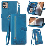 Per Motorola Moto G32 custodia in pelle con cerniera fiore in rilievo, For Motorola Moto G32