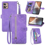 Per Motorola Moto G32 custodia in pelle con cerniera fiore in rilievo, For Motorola Moto G32