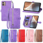 Per Motorola Moto G32 custodia in pelle con cerniera fiore in rilievo, For Motorola Moto G32