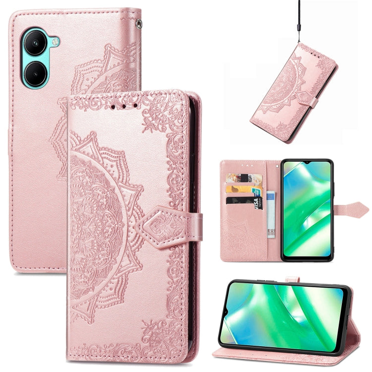 Per Realme C33 Custodia in pelle goffrata fiore mandala, For Realme C33