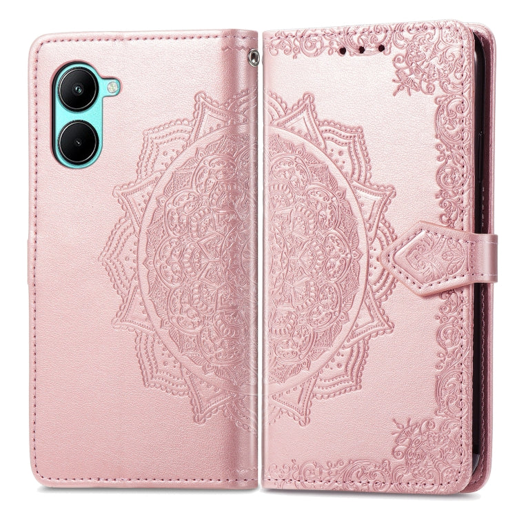Per Realme C33 Custodia in pelle goffrata fiore mandala, For Realme C33