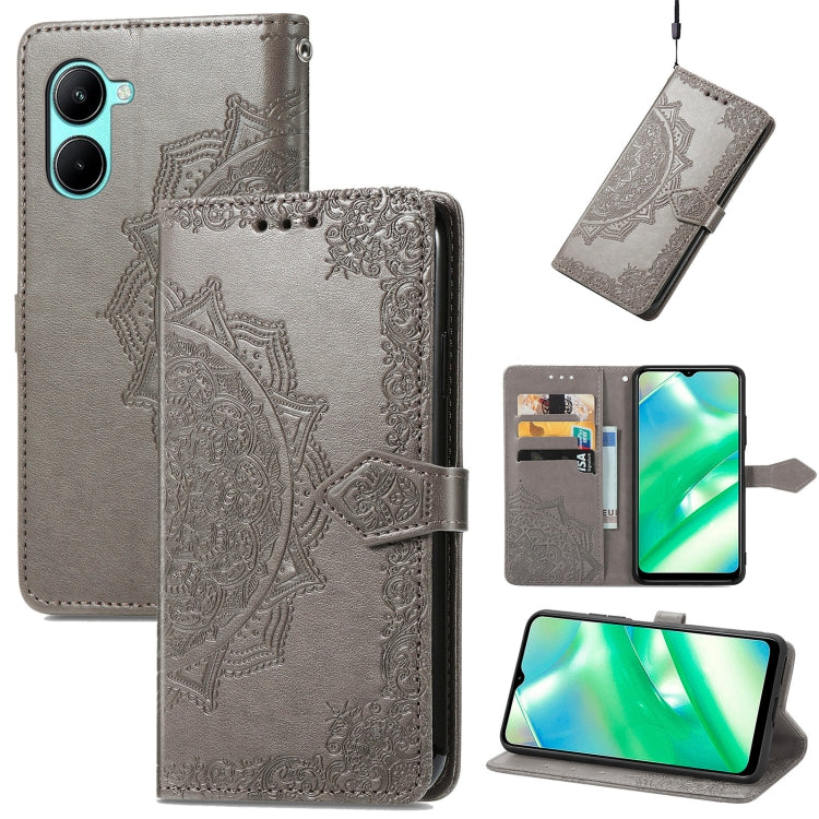 Per Realme C33 Custodia in pelle goffrata fiore mandala, For Realme C33