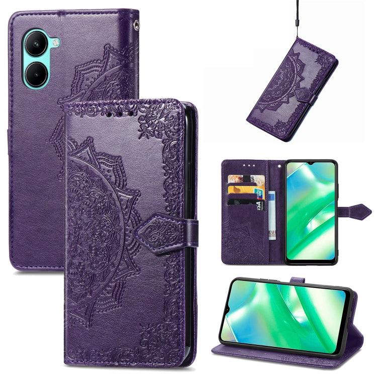 Per Realme C33 Custodia in pelle goffrata fiore mandala, For Realme C33
