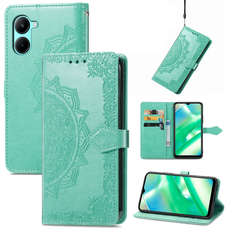 Per Realme C33 Custodia in pelle goffrata fiore mandala, For Realme C33
