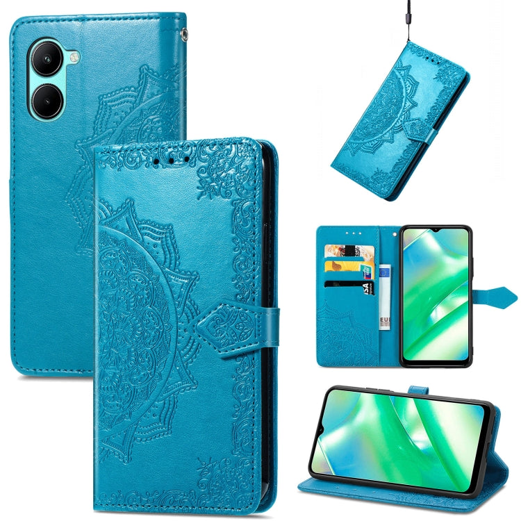 Per Realme C33 Custodia in pelle goffrata fiore mandala, For Realme C33