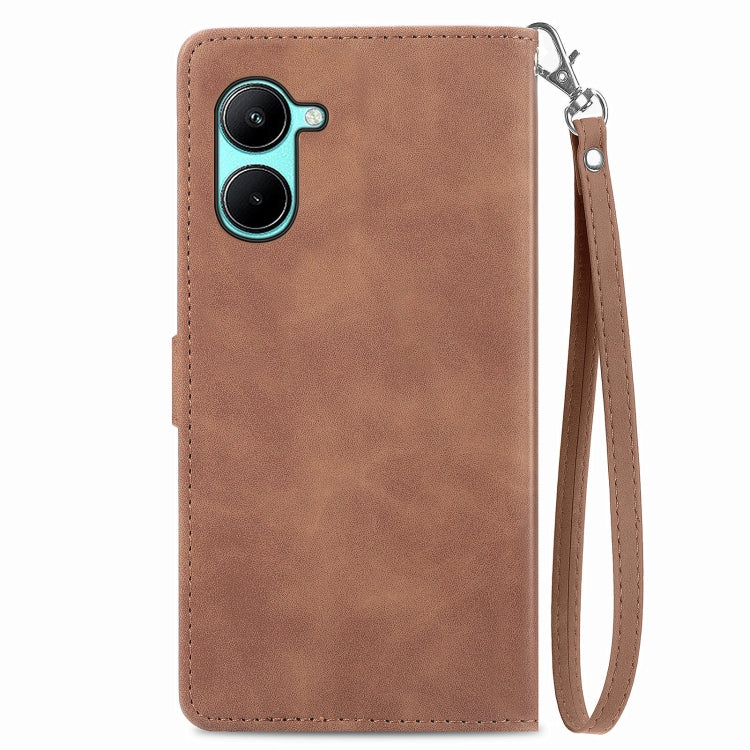 Per Realme C33 custodia in pelle con cerniera fiore in rilievo, For Realme C33