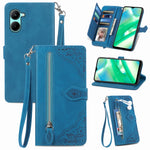 Per Realme C33 custodia in pelle con cerniera fiore in rilievo, For Realme C33