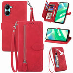 Per Realme C33 custodia in pelle con cerniera fiore in rilievo, For Realme C33