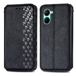 Per OPPO Realme C33 Cubic Grid Custodia per telefono in pelle magnetica pressata, For Realme C33