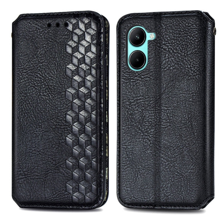 Per OPPO Realme C33 Cubic Grid Custodia per telefono in pelle magnetica pressata, For Realme C33