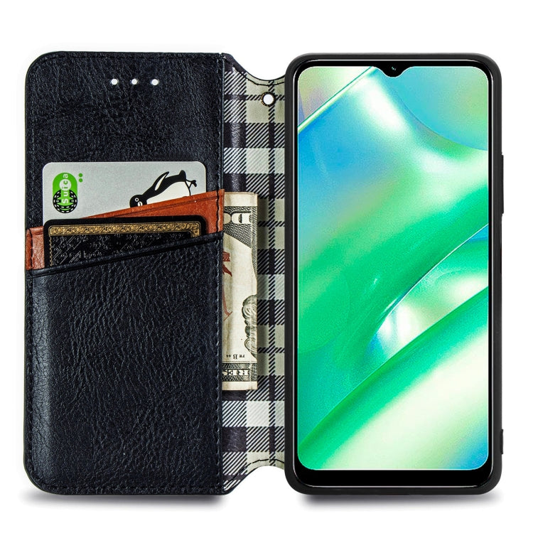 Per OPPO Realme C33 Cubic Grid Custodia per telefono in pelle magnetica pressata, For Realme C33