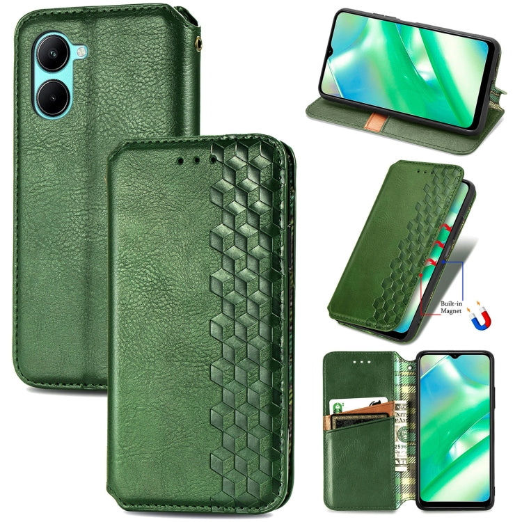 Per OPPO Realme C33 Cubic Grid Custodia per telefono in pelle magnetica pressata, For Realme C33