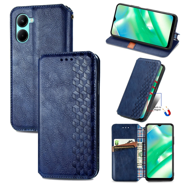 Per OPPO Realme C33 Cubic Grid Custodia per telefono in pelle magnetica pressata, For Realme C33
