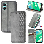 Per OPPO Realme C33 Cubic Grid Custodia per telefono in pelle magnetica pressata, For Realme C33