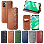 Per OPPO Realme C33 Cubic Grid Custodia per telefono in pelle magnetica pressata, For Realme C33