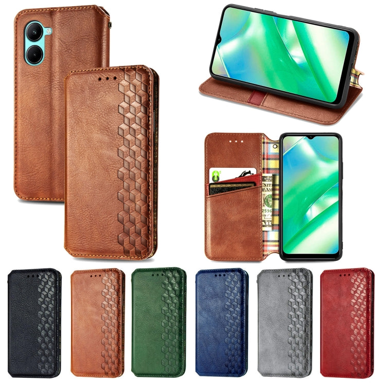 Per OPPO Realme C33 Cubic Grid Custodia per telefono in pelle magnetica pressata, For Realme C33