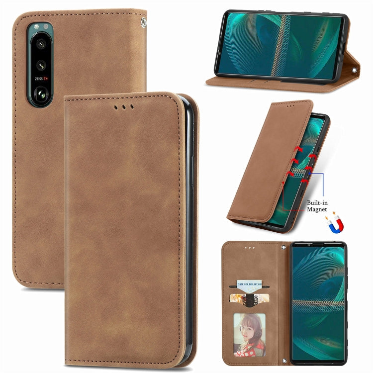 Custodia in pelle magnetica per Sony Xperia 5 IV Retro Skin Feel, For Sony Xperia 5 IV