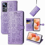 Custodia per telefono in pelle goffrata gatto e cane, For Xiaomi 12T / Redmi K50 Ultra