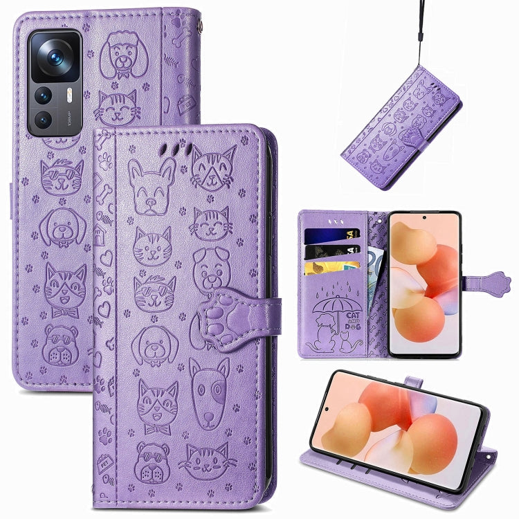 Custodia per telefono in pelle goffrata gatto e cane, For Xiaomi 12T / Redmi K50 Ultra