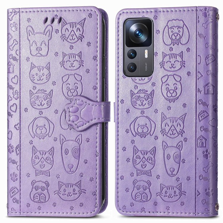 Custodia per telefono in pelle goffrata gatto e cane, For Xiaomi 12T / Redmi K50 Ultra
